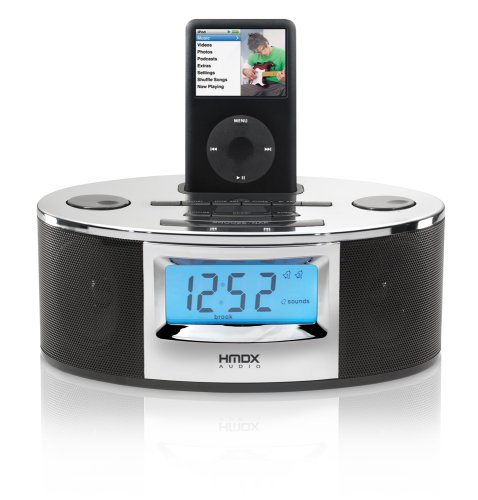 Homedics HMDX-C20 Speaker Dock for iPod with AM/FM Clock Radio and Nature Sounds, Silver
