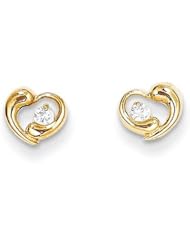 MadiK® 14k Yellow Gold Polished Heart with CZ Stud Post Earrings