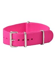 20mm Classic SS Nylon Solid Neon Pink - Easily Interchangeable Replacement Military Watch Band / Strap - Fits All Watches!!!