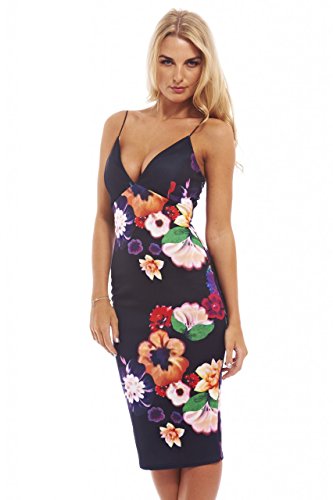 AX Paris Women's Strappy Floral Midi Bodyconblack Dress(Black Multi Flower, Size:4)