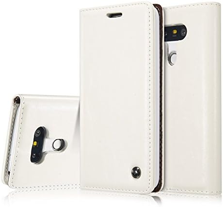 LG G5 Case,AKHVRS G5 Slim Premium Leather Wallet Case Flip Cover Protective Case with Stand [Card Slot] [Wallet] [Magnetic Closure] for LG G5 (2016) (White)
