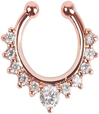 1Pc Fake Septum Clicker Crystal Nose Ring Non Piercing Hanger Clip On Jewelry Rose gold