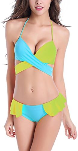 FASHION BIKINI Womens Push Up Bra Bikini Swimsuit (X-Large, Blue-Green)
