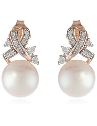 10k Rose Gold Cultured Freshwater Cultured Pearl and Diamond Earrings (0.16 cttw, GH Color, I2-I3 Clarity)