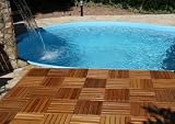 Plantation Natural Wood Deck Tiles 6 Slat, Set of 12 Interlocking Tiles