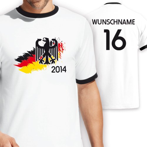 Deutschland Kontrast T-Shirt zur Fussball EM 2014 personalisiert mit eigener Rückennummer und Wunschname Gr. XL