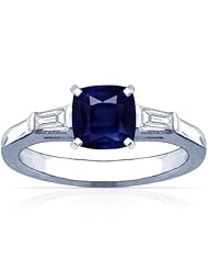 Platinum Cushion Cut Blue Sapphire Three Stone Ring