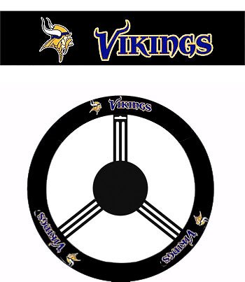 Geniune Leather Steering Wheel with Official NFL Licensed Logo - Minnesota Vikings