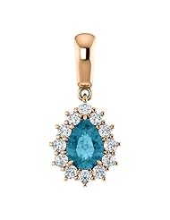 18K Rose Gold 7.00x5.00mm Pear Cut London Blue Topaz and Diamond Pendant -- LIFETIME WARRANTY