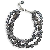 7.5 + 1 Inch Extension Triple Strand Grey Cultured Freshwater Pearl Bracelet