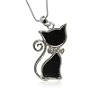White Gold Plated Crystal Deco Kitty Cat Pendant Fashion Necklace