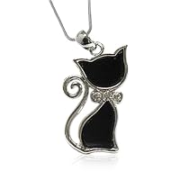 White Gold Plated Crystal Deco Kitty Cat Pendant Fashion Necklace