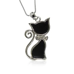 White Gold Plated Crystal Deco Kitty Cat Pendant Fashion Necklace
