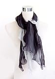 Habutai Silk Fashion Two-Tone Black/White Long Scarf with Ruffle Trim 19