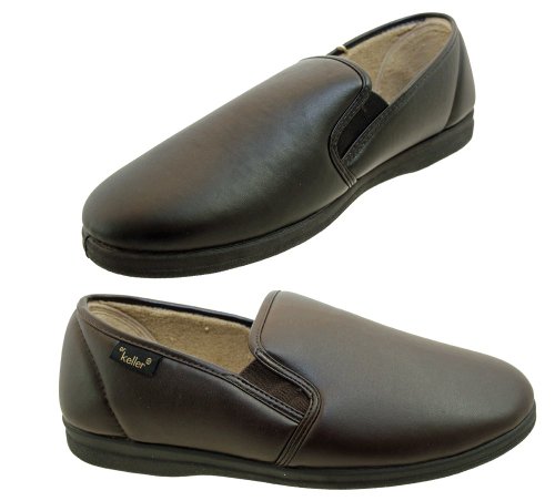 Dr Keller Mens Black Faux Leather Twin Gusset Slippers Good Soles UK Size 7