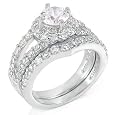 Sterling Silver Cubic Zirconia CZ Wedding Engagement Ring Set