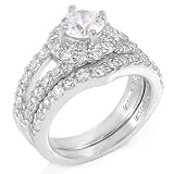 Sterling Silver Cubic Zirconia CZ Wedding Engagement Ring Set