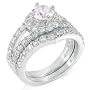 Sterling Silver Cubic Zirconia CZ Wedding Engagement Ring Set