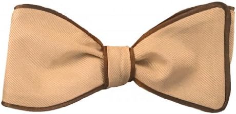 Bandari 100% Silk Geneva Self Tie Bow Tie and Pocket Square Set- Ivory/Golden Brown
