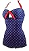 Cocoship 50s Retro Polka Dot Black Navy Blue Vintage One Piece Monokinis Halter Swimsuit(FBA)
