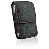 41 LdsnehoL. SL160  Sony Ericsson W705 / G705 / G705u Premium Luxury Vertical Pouch Genuine Leather Black Holster case w / Red Trim