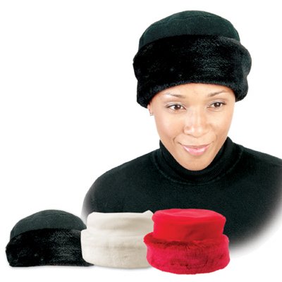 Lightweight Warm Women's Black Fleece Hat with Faux Fur Lining