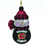 Pack of 4 NHL Calgary Flames LED Lighted Puck Snowmen Christmas Ornaments