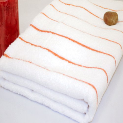 Royal Resort Collection, Luxury Pool/Beach Towel, Pure White with Sunny Orange Stripes