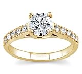18k Yellow Gold Diamond Engagement Ring with Prong Set Sidestones (H/SI2, 1 ct. tw.)