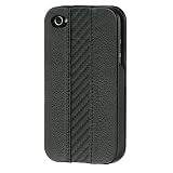 Premium Black Executive Leather Case Cover for Apple iPhone 4, 4th Generation, 4th Gen - Carbon Leather Trim