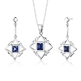 Sterling Silver Princess Cut Sapphire Pendant Earrings and 18 inch Necklace Set Sterling Silver Princess Cut Sapphire Pendant Earrings and 18 inch Necklace Set