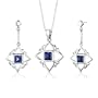 Sterling Silver Princess Cut Sapphire Pendant Earrings and 18 inch Necklace Set