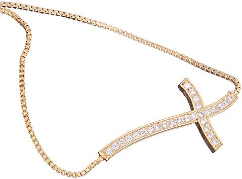 Loyoe Jewelry Goldtone and Silvertone with Clear Stones Iced Out Curved Sideways Cross Bracelet (gold-plated-copper)