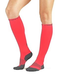 Tommie Copper Women's Performance Takeoff Over The Calf Socks, Safety Coral, X-Large