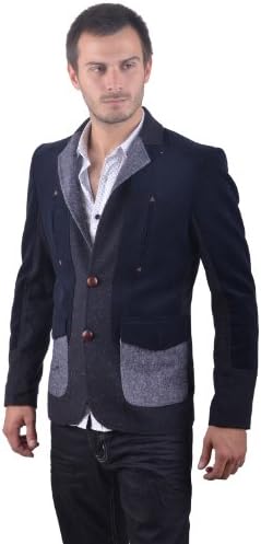 RNT23 JEANS Men's 2-button Closure Mixed-Media Blazer M NAVY