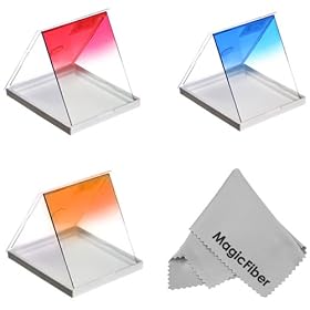 Color Filter Set for Cokin P Series - Includes: Graduated Color Square Filters (Orange, Blue, Red) + Premium MagicFiber Microfiber Lens Cleaning Cloth