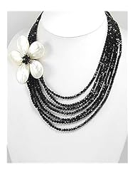 Jet Flower Mother of Pearls Necklace In Sterling Silver