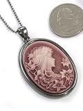 New Classic Vintage Antique Victorian Style Pink Cameo Charm Necklace Chain Pendant