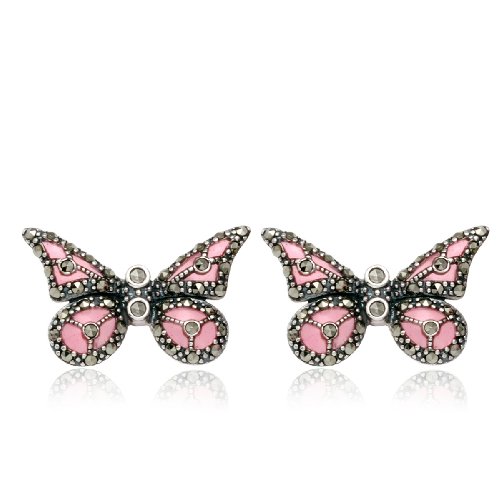 Sterling Silver Marcasite Epoxy Butterfly Post Earrings