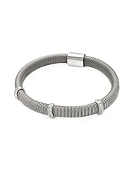.925 Sterling Silver Rhodium Plated Mesh Cubic Zirconia 3 Bar Italian Bracelet Band with Magnetic Lock - 7" Inches