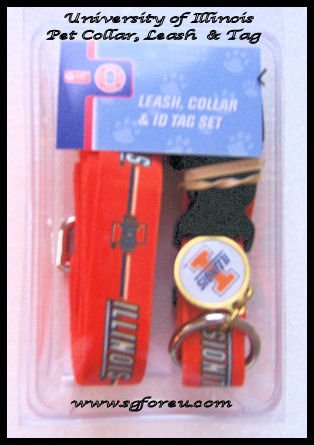University of Illinois Dog Collar & Leash & Tag ILLINI