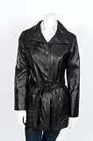 Ladies Trench Leather Jacket F5107 Black Womens 3/4 Length Leather Coat