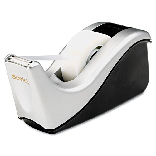 Scotch Products - Scotch - Value Desktop Tape Dispenser, Attached 1 core, Black/Silver - Sold As 1 Each - Sleek wave design complements any décor. - Attached core cant be lost. - Heavily weighted for easy, one-handed dispensing. - Tape not in