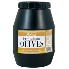 Roland Pitted Kalamata Olives from Greece, 4LBS, 6-Ounces Jug