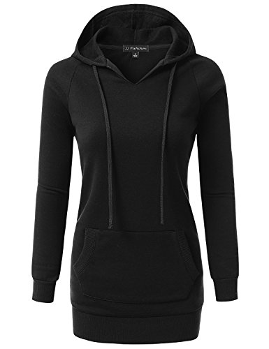 JJ Perfection Womens Raglan Long Sleeve French Terry Tunic Top Hoodie