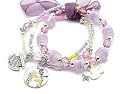 Childrens or Kids Horse Charm Pink Beaded Stretch Bracelet Set