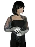 Black & Silver Mesh Sheer Scarf Fringed Evening Wrap Scarf Shawl for Prom Wedding Bride