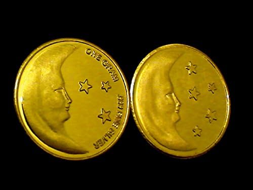Lot X 2 1 gram .999 fine silver moon rounds dipped in 24k gold