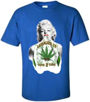 Men's/Unisex Sexy Marilyn Legalize it, Vote to Toke 420 Pot Leaf ROYAL Short Sleeve T-shirt (Medium)