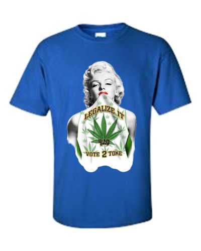 Men's/Unisex Sexy Marilyn Legalize it, Vote to Toke 420 Pot Leaf ROYAL Short Sleeve T-shirt (Medium)